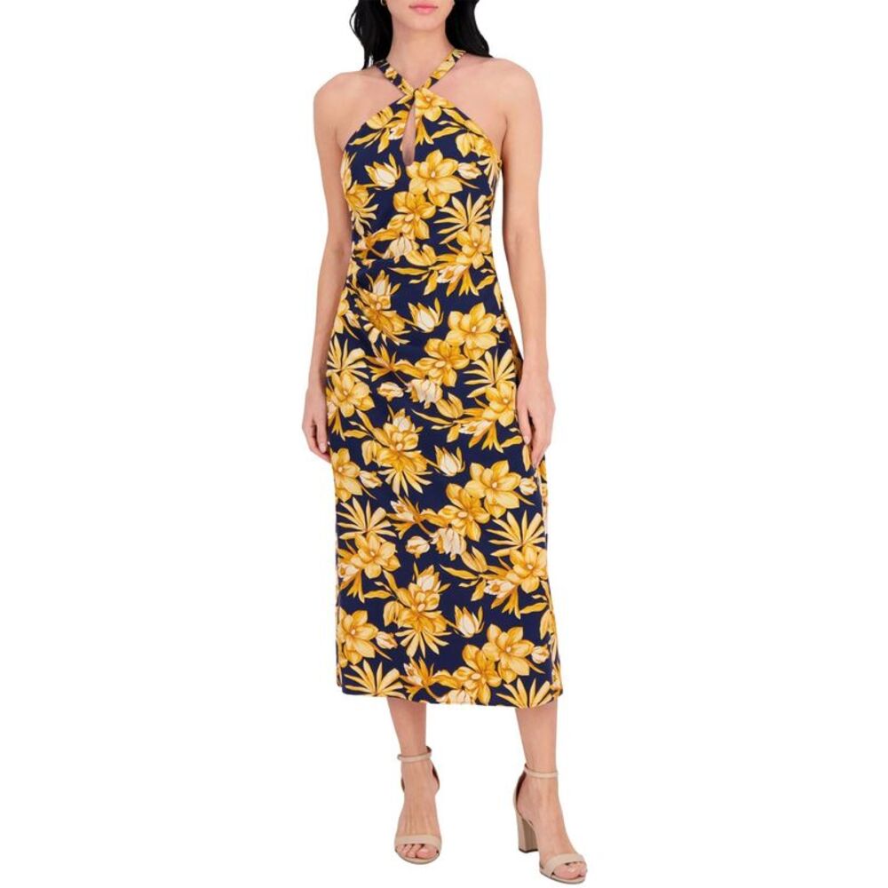 Siena Womens Printed Halter-Neck Sleeveless Maxi Dress 14 Navy Multi - NWT $128